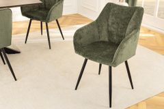Drehbarer Retro Stuhl AVIGNON grün Chenille schwarze Metallbeine