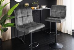 Höhenverstellbarer Barhocker MODENA grau Samt Metall schwarz drehbar