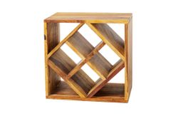 Massivholz Weinregal CUBUS 40cm braun Sheesham stone finish Beistelltisch handmade