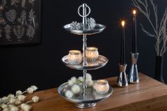 Design Etagere ORIENT 50cm silber im Wild Hammerschlag mit drei Etagen