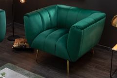 Retro Sessel NOBLESSE 105cm smaragdgrün Samt mit Ziersteppung