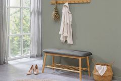 Stilvolle Schuhbank ZEN-BO 90cm natur grau Bambus Regal Sitzbank mit Stauraum