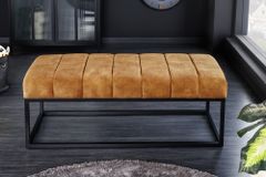 Moderne Sitzbank PETIT BEAUTÉ 110cm senfgelb Samt schwarzes Metallgestell