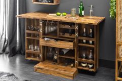 Handgearbeiteter Barschrank MOSAICO 130cm braun Sheeshamholz stone finish 3D Effekt