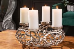 Eleganter Kerzenhalter ABSTRACT 38cm silber Kranz aus Ästen für 4 Kerzen