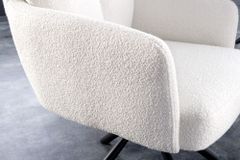 Drehbarer Retro Stuhl BIG GEORGE weiß Bouclé mit Armlehne Taschenfederkern