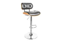 Retro Barhocker CLASSICO schwarz 115cm höhenverstellbar mit Lehne Walnussholz-Design