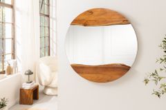 Runder Spiegel AMSTERDAM 105cm braun Akazie Massivholz Wandspiegel