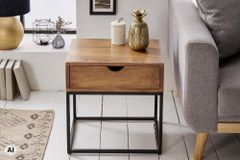 Nachttisch IRON CRAFT 45cm braun honey finish Mangoholz mit Schublade Beistelltisch
