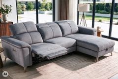 3-Sitzer Sofa IMPERIA 255cm grau Vogue Seiden Samtstoff elektrische Fußstütze