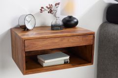 Hängender Nachttisch PURE 50cm braun Sheesham Massivholz stone finish Regal Schublade
