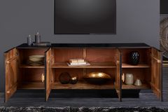 Hängendes Sideboard GOLDEN SUNSET 180cm schwarz mit 3D Schnitzereien gold massiv Mangoholz handmade