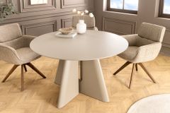 Runder Esstisch ORGANIKO 120cm cement greige mit skulpturalem Säulengestell