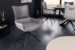 Drehbarer Design Stuhl ALPINE grau hellgrau Armlehnen schwarze Metallbeine