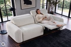3er Sofa MILANO 220cm beige Bouclé Tweed Soft elektrisch verstellbare Fuß und Kopfstütze