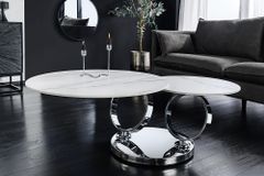 Design Couchtisch DANCING RINGS weiß rund drehbar Marmor Keramik Chrome Gestell