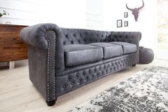 Design 3er Sofa CHESTERFIELD 200cm antik grau Federkern 3-Sitzer Loungesofa