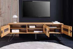 Massives TV-Lowboard LIVING EDGE 160cm natur Eichenholz Baumkante mit Hairpin Legs