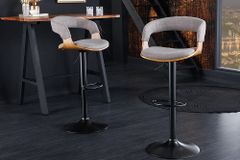 Retro Barhocker MANHATTAN grau Strukturstoff Eschenholz drehbar höhenverstellbar
