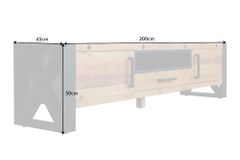Massives TV-Lowboard THOR 200cm recyceltes Pinienholz im Industrial Design