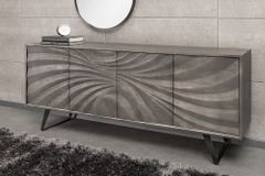Massivholz Sideboard HURRICANE 175cm grau Akazie 3D-Design