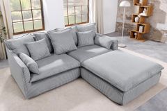 Großes 3-Sitzer Sofa HEAVEN 200cm hellgrau Cord Federkern Hussensofa abnehmbarer Bezug