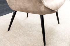 Moderner Sessel SCANDINAVIA champagner beige Samt schwarze Metallbeine mit Armlehne