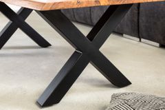 Massivholz Couchtisch MAMMUT 120cm Akazie Honey Finish X-Gestell schwarz 2,5cm Tischplatte