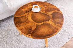 Runder Massivholz Couchtisch MOSAIK 60cm natur Teak Baumstamm handmade