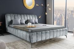 Retro Bett AMSTERDAM 160x200cm grau Samt schwarz Metall Polsterbett
