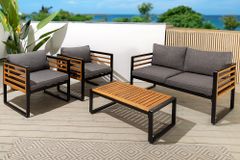 Outdoor Garten-Sitzgruppe PURE grau natur Akazie schwarz Metall inkl. Tisch Sitzpolster