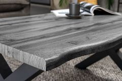 Industrial Couchtisch WILD 90cm grau Wildeichen-Design schwarz Metall Baumkante