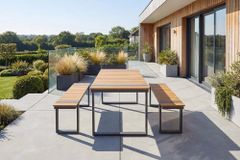 Wetterfester Gartentisch TAMPA LOUNGE 125cm grau natur Aluminium Metall Holz-Design Outdoor