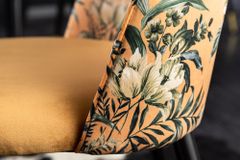 Design Stuhl PRÊT-À-PORTER gelb Samt florales Muster und goldene Fußkappen