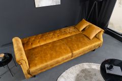 3-Sitzer Sofa MAISON BELLE AFFAIRE 220cm senfgelb Samt mit Schlaffunktion