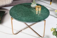 Runder Couchtisch NOBLE 65cm grün Marmor abnehmbare Tischplatte klappbar gold Metall