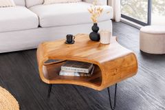 Retro Couchtisch ORGANIC LIVING 70cm braun Akazie Massivholz honey finish  Stauraum