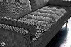 3er Sofa COZY VELVET 220cm grau Cord mit goldener Kappe