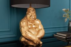 Design Tischlampe KONG 60cm gold Metall Affenlampe schwarzer Lampenschirm