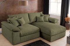Design Ecksofa ATMOSPHERE XL 245cm grün Cord Federkern inkl. Kissen