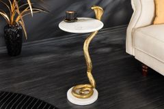 Runder Beistelltisch WILDLIFE COBRA 65cm gold weiß Marmor Schlangen-Skulptur handmade