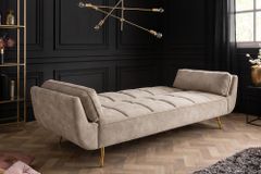 Retro Schlafsofa BOUTIQUE 215cm champagner beige Samt 3-Sitzer mit goldenen Füßen