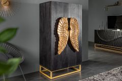 Extravagantes Highboard ANGEL 140cm schwarz Mangoholz mit goldenen Flügeln