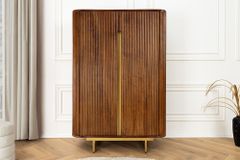 Massiver Barschrank GATSBY 140cm braun Mangoholz gold Metallgestell Retro