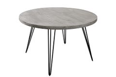 Runder Esstisch SCORPION 80cm grau Mangoholz massiv schwarze Metallbeine Hairpin Legs
