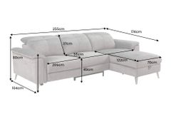 3-Sitzer Sofa IMPERIA 255cm grau Vogue Seiden Samtstoff elektrische Fußstütze