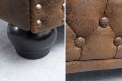 Chesterfield 3-Sitzer Sofa 205cm antik braun Microfaser Federkern Knopfheftung