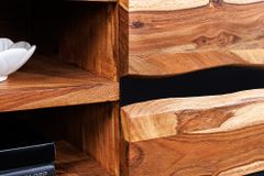 Hängendes TV-Lowboard AMAZONAS 160cm braun Sheesham Massivholz Baumkante Metall schwarz