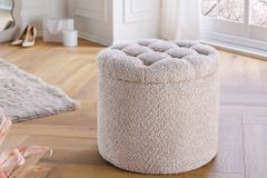 Runder Hocker MODERN BAROCK 50cm champagner Bouclé mit Stauraum