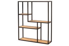 Industrial Wandregal SLIM LINE 90cm Wildeiche schwarz fünf Regalböden
